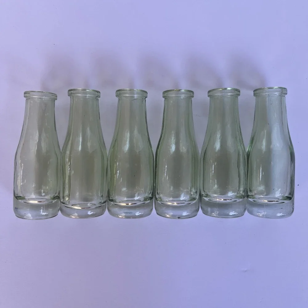 Set of 6 VTG Mini Clear Green Tint Bud Vases 2 oz – Small Flower Bottles 4